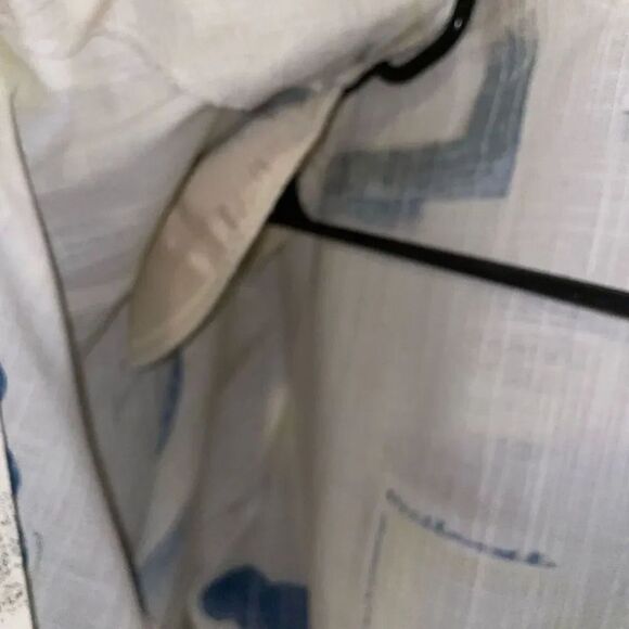 Jeanne Blue Beige Floral Linen Blend Short Sleeve Blazer Jacket - Picture 3 of 8